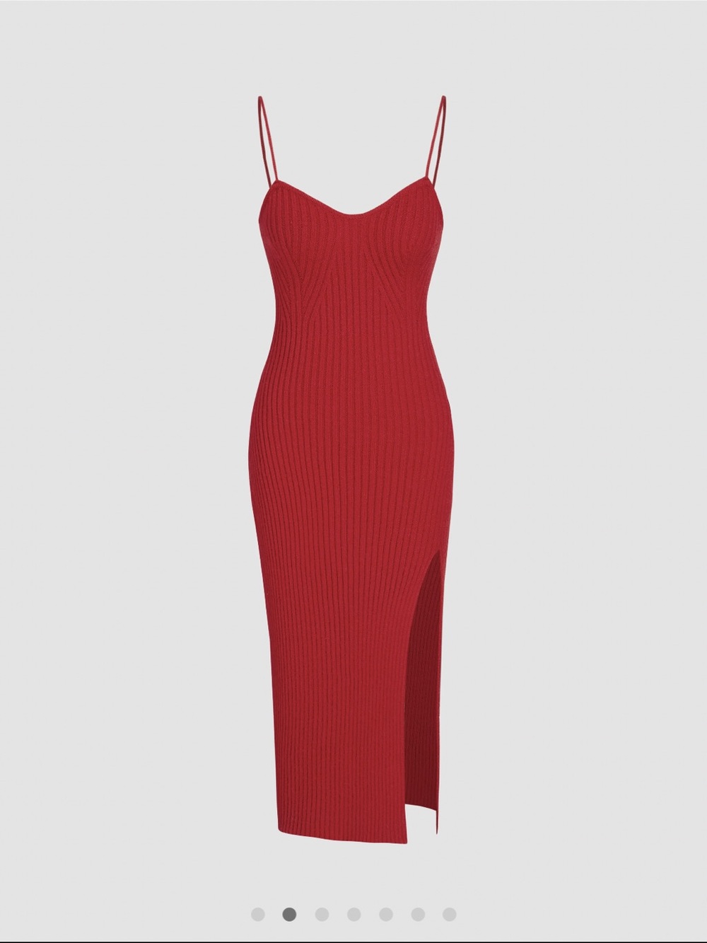 Cider Red Ribbed Midi Dress with Sweetheart Neckline and Slit - Picture 2 of 5